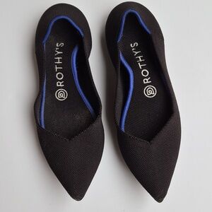 Rothy's The Point Black Flats with Blue Trim